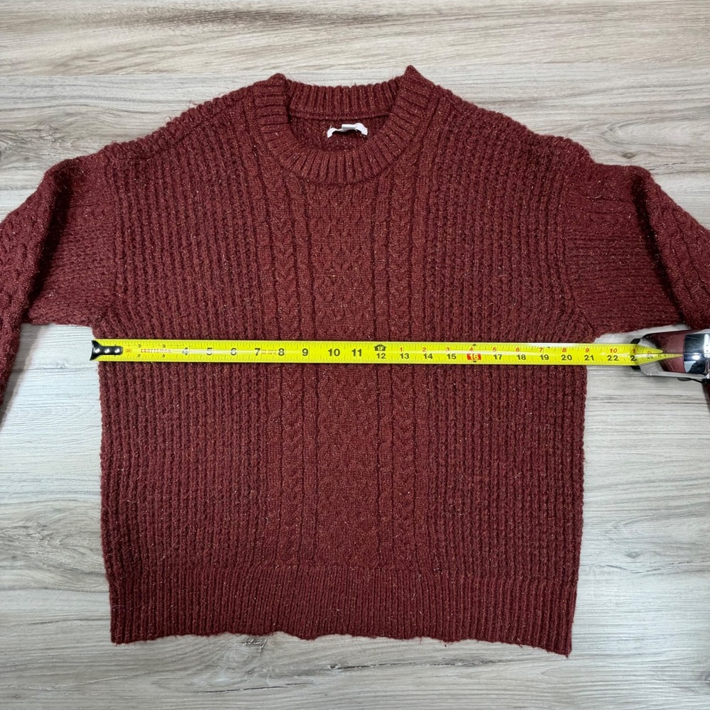 Lauren Conrad Cable Knit Sparkle Sweater Burgundy Size Medium - Picture 6 of 8